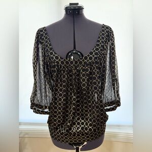 Guess Black and Gold Circle Pattern Blouse